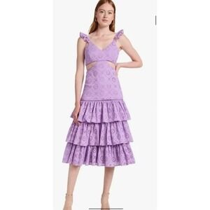 LIKELY Rosanna Violet Purple Eyelet Tiered Maxi Cutout Dress -Size 10-